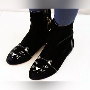 Charlotte Olympia Black Cat Face Ankle Booties